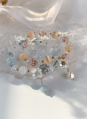 彩色水晶手链女琉璃贝壳花朵手串ins小众设计简约甜美闺蜜首饰品