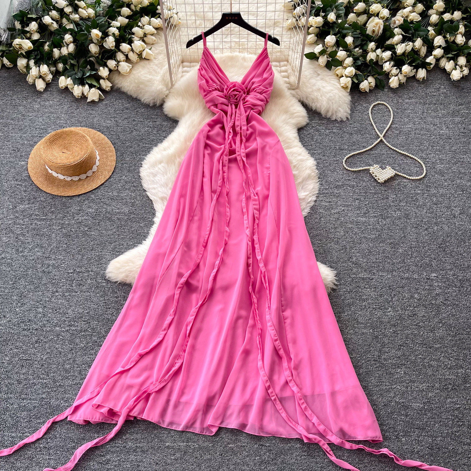V Neck Sleeveless Backless Maxi Dress High Waist Slim Fit Summer Style Perfect for Vacations and Casual Outings