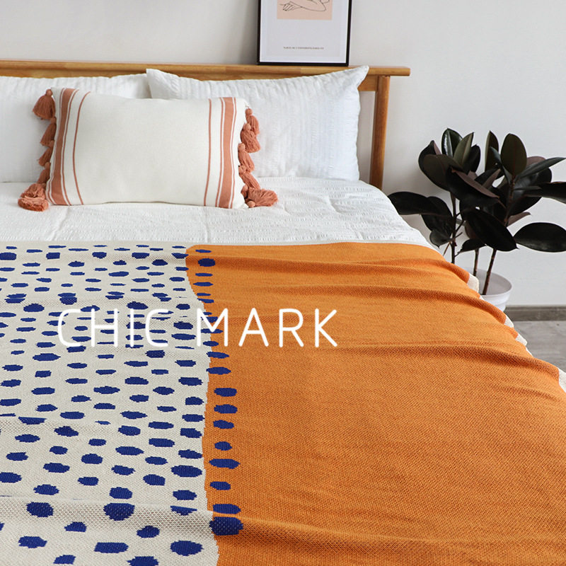 Cotton Polka Dot Contrast Knitted Leisure Blanket Office Nap Blanket Morandi Pure Cotton Sofa Towel Air Conditioning Blanket Cover Blanket