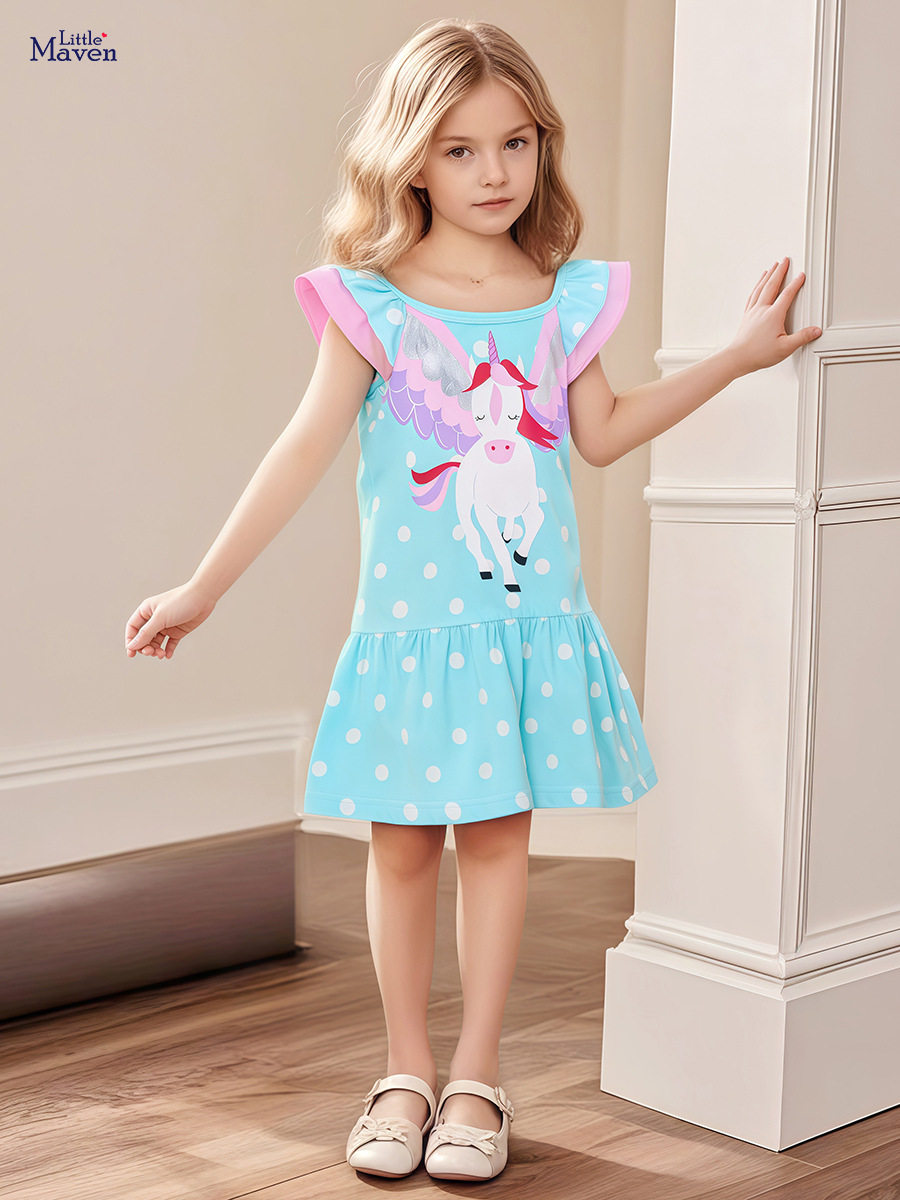 Custom-made Girls' Dress, Cartoon Short-sleeve Kids' Dress, Summer Cotton Kids' Skirt