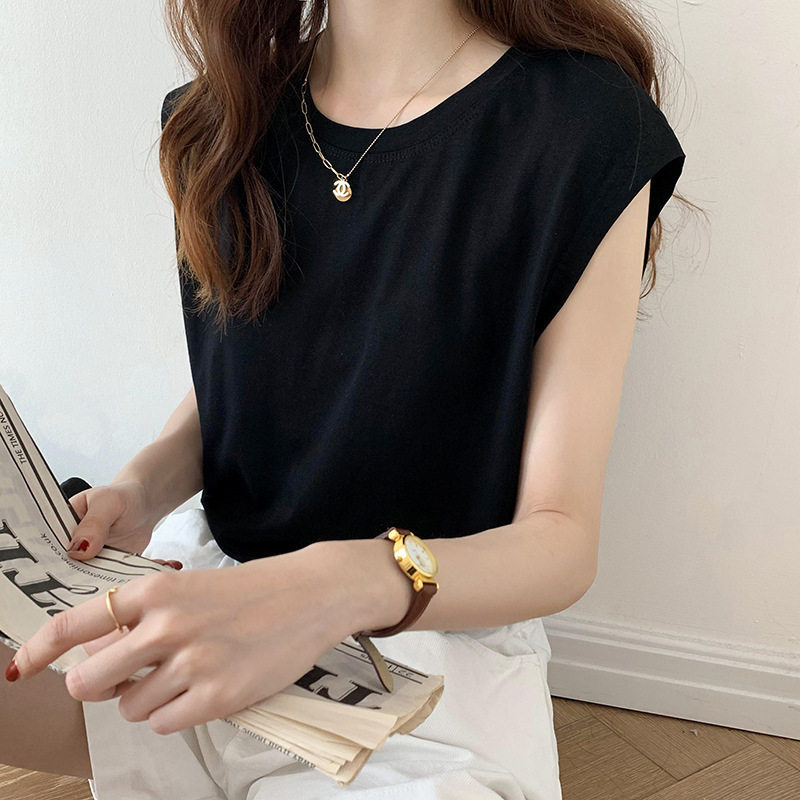 白色无袖t恤女宽松2025夏季新款时尚黑色背心体恤学生上衣外穿ins