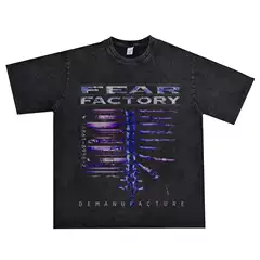 European and American Rock Alternative Metal Fear Factory Horror Factory Band Printed T-shirt Washed Old Men and Women