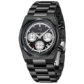 Black case, black dial, steel strap