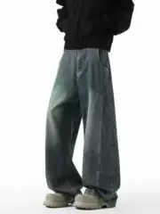 Vintage Men's Straight Loose Wide-Leg Jeans American High Street Style Trendy Brand Cool Cleanfit Casual Long Pants