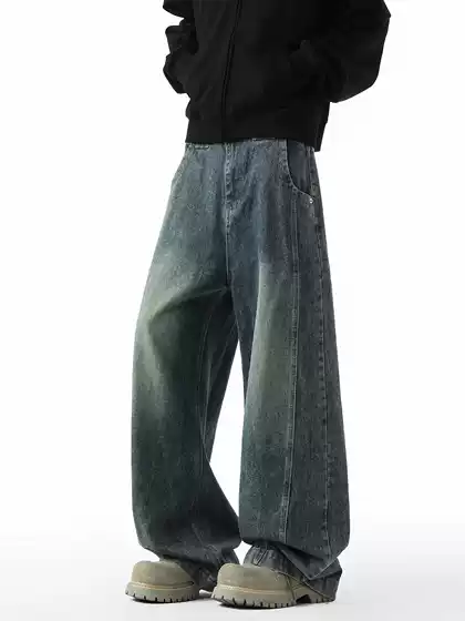 Vintage Men's Straight Loose Wide-Leg Jeans American High Street Style Trendy Brand Cool Cleanfit Casual Long Pants