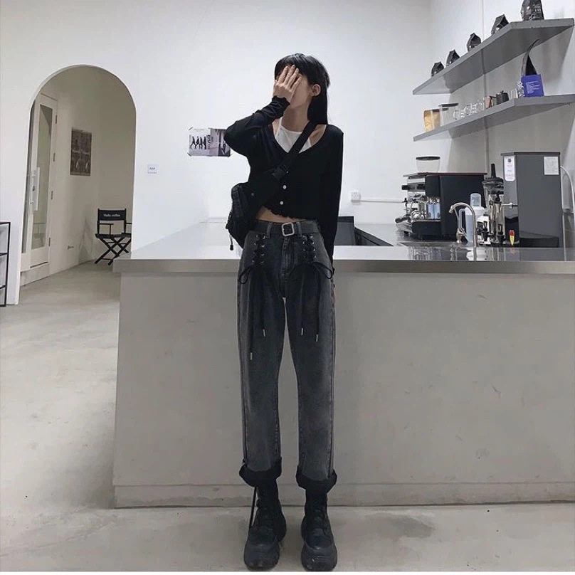 High Waisted Womens Denim Jeans Slim Fit Versatile Wide Leg Tie Detail Spring Style Wholesale Available
