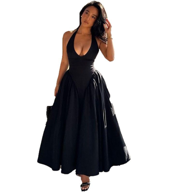 Deep V Neck Halter Backless Dress Slim Fit Elegant Style High Quality Fabric Perfect for Evening Events OEM