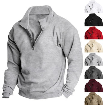 Autumn and Winter new men's fleece-lined sweater stand collar half zipper long sleeve fashion Men's top