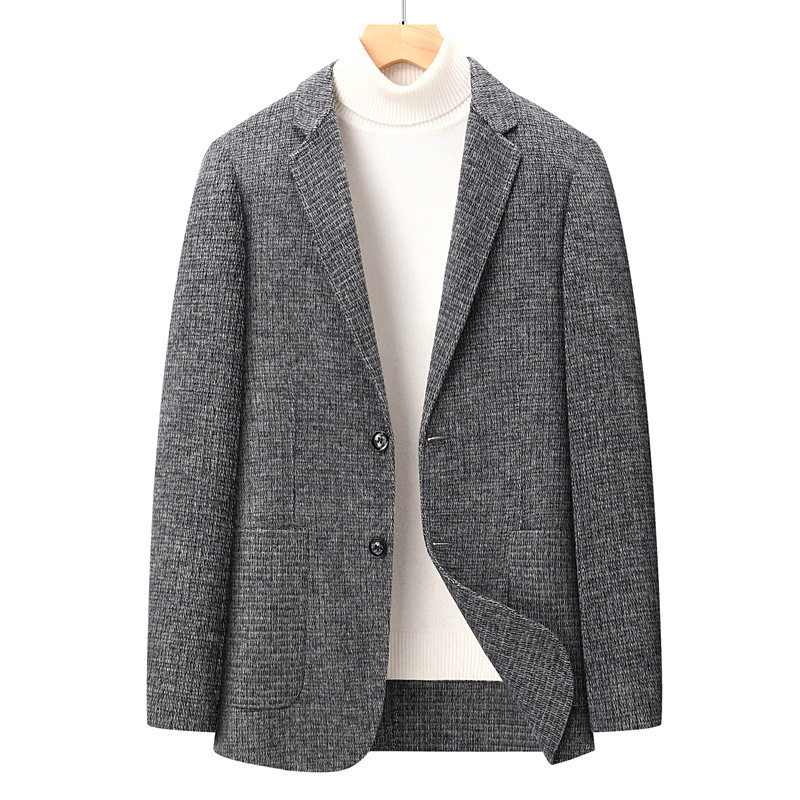 Áo Khoác Blazer Nam Vải Tuýt Họa Tiết Houndstooth Phong Cách Doanh Nhân Màu Xám, Đen