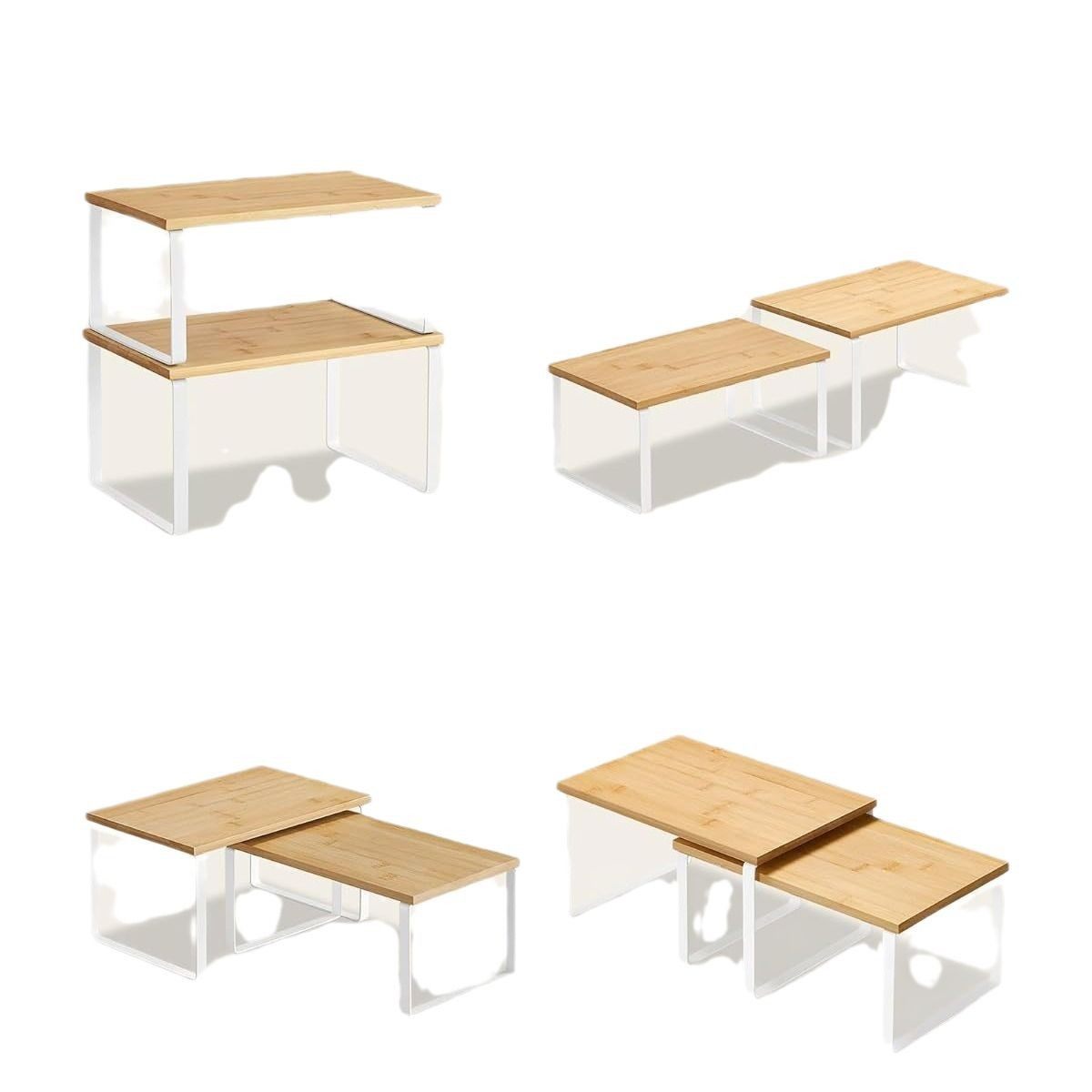 in stock wrought iron kitchen rack condiment bowl storage rack two-layer stackable wooden storage rack manufacturers