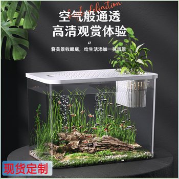 2024 plastic aquarium with lid HD transparent aquarium goldfish tank turtle rearing tank desktop small water plant tank