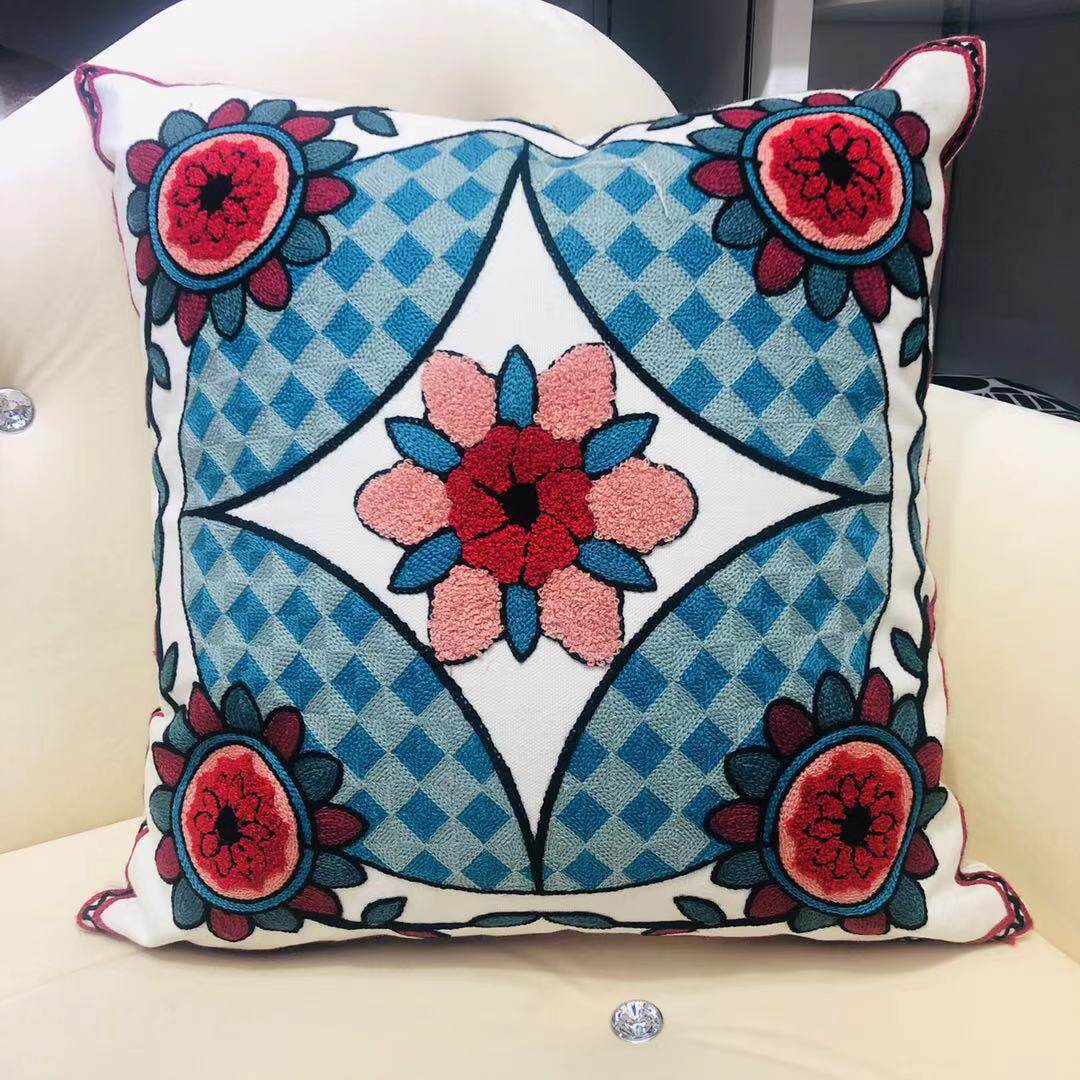 Haona Household Products Ethnic Embroidered Pillow Cover Sofa Cover Flower Wholesale Order Cushion Without Core