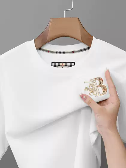High-End Liquid Ammonia Process 60-Count 220g Heavyweight Cotton T-Shirt with Front Short and Back Long Hem, Split Hem, Half-Sleeve, Men's Embroidered Short-Sleeve T-Shirt