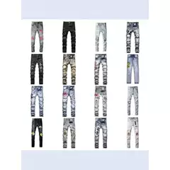 Foreign Trade Source Factory Cross-Border Men's Clothing Supply Trendy Casual Slim Straight Men's Ripped Patchwork Jeans