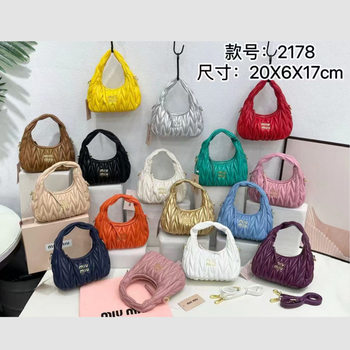 Miu Miu Jia Dumpling Lambskin Pleated Bag Hobo Underarm Cloud Bag Crescent Shoulder Crossbody Women's Bag Handbag