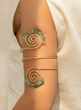 欧美跨境 非洲部落风碎石臂链臂环串珠螺旋线条手镯复古开口臂镯