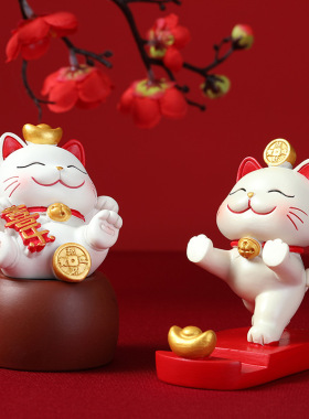 招财猫摆件可爱手工装饰品创意级感树脂工艺品公桌面小摆件新