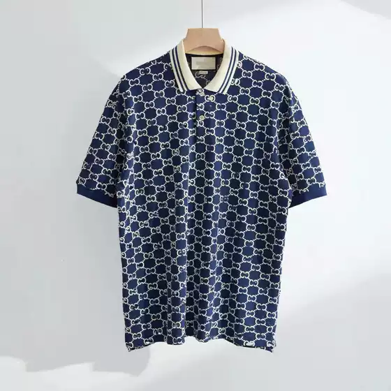 Full-Body Embroidery Men's Short-Sleeve Summer T-Shirt with Turn-Down Collar Polo Shirt Men Short Sleeve Polo