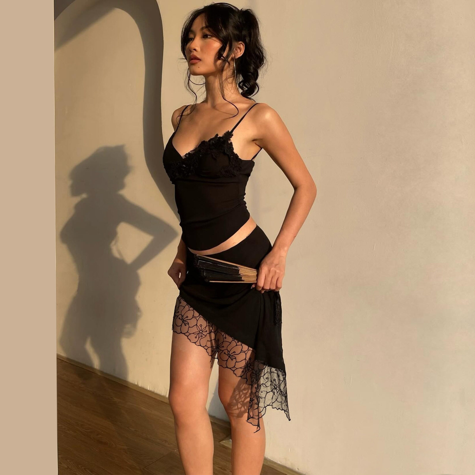 Womens Spring Set Sexy Solid Color Cami Top with Irregular Hem Skirt Stylish Casual Wear Wholesale Available