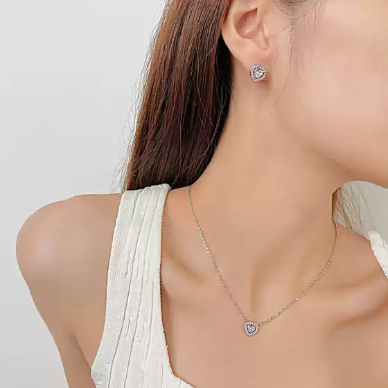 Japanese and Korean Style Simple Fashion Diamond Love Earrings Necklace suit Jewelry Personality Temperament All-match Titanium Steel Women's Jewelry