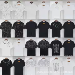 Cross-Border New Style Lv Logo Embroidered Round Neck Loose Pure Cotton Short-Sleeve Unisex Casual m Brand T-Shirt Fashion Trend