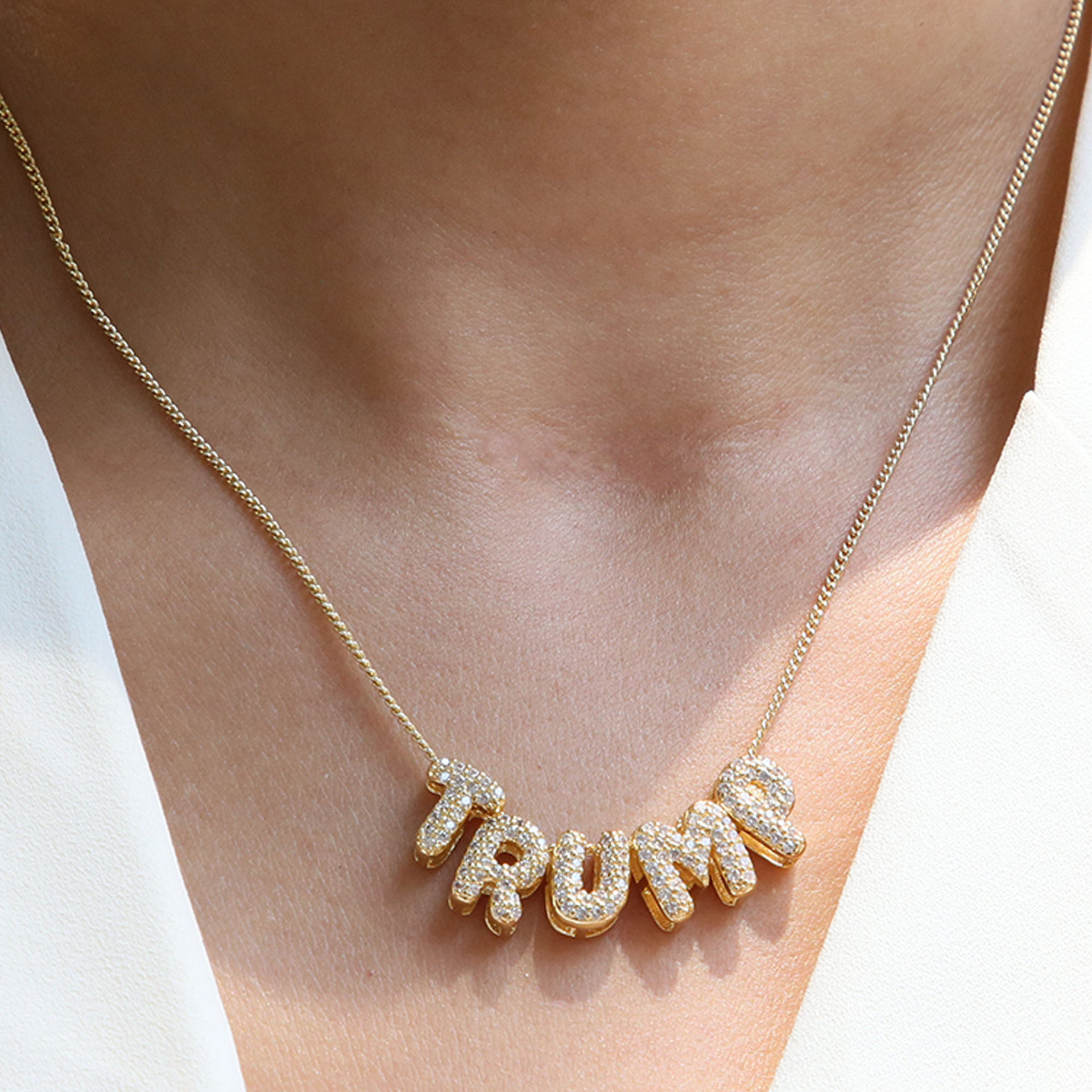 Cross-border explosions 18k brass 3D cute balloon bubble 26 English letter pendant diy combination name necklace