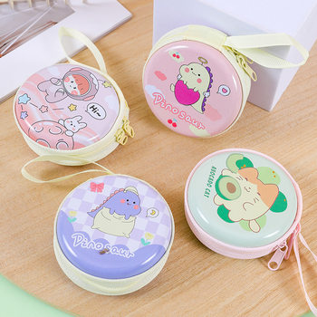Children's Creative Cute Tinplate Coin Purse Cartoon Coin Purse Earphone Line Round Zipper Storage Bag Portable