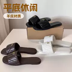 C Brand European and American Style 26 Summer New Model Slip-On Diamond-Pattern Square-Toe Flat Solid Color Versatile Comfortable Everyday Outdoor Slippers