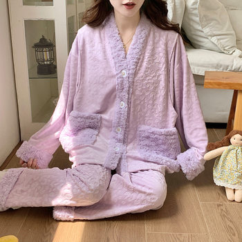 Maternity Island Velvet Pajamas 2025 Autumn/Winter Warm Set Thickened Maternity Nursing Homewear Winter 5507 #