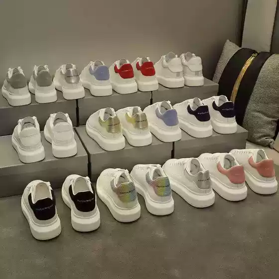 High Version McQueen Thick Bottom White Shoes Women's 2025 New All-match Genuine Leather Height-increasing Couple's Casual Sneakers Women's Shoes