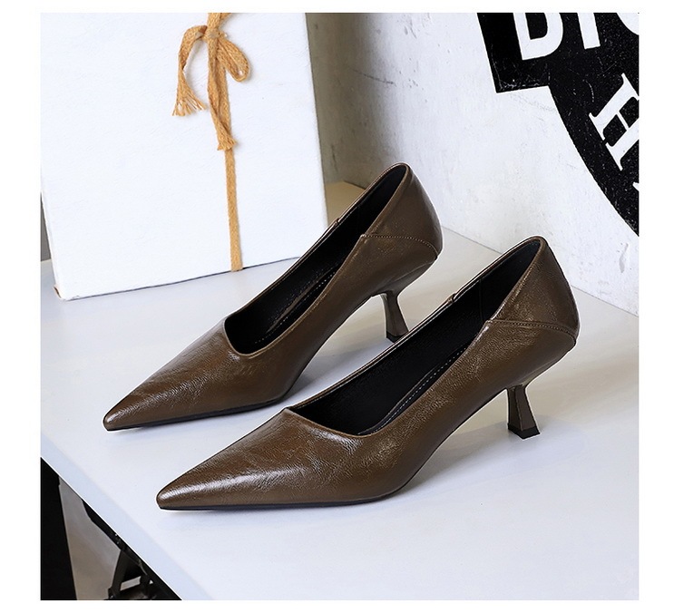 Giày cao gót nữ mũi nhọn gót mảnh 6cm phối họa tiết da báo thanh lịch — màu báo đốm, màu đen, nâu, Rượu vang đỏ