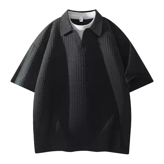 Simple Textured Jacquard Polo Shirt for Men, Breathable and Skin-Friendly for Summer, with a Small V-Neck Design, Versatile for Daily Commuting