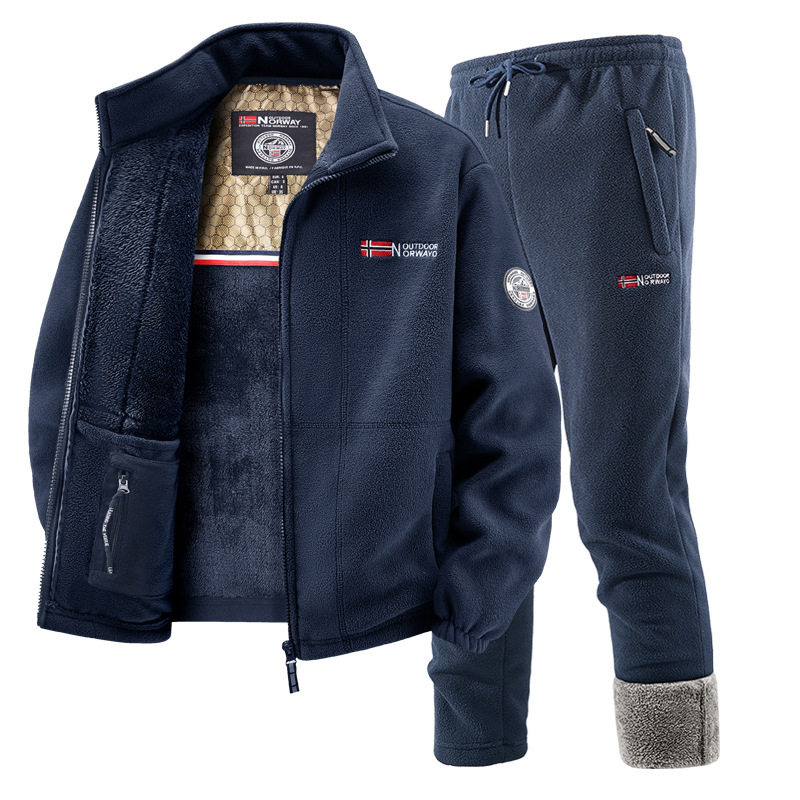 出口挪威大码保暖加厚双层带帽摇粒绒外贸跨境欧码加绒卫衣卫裤潮