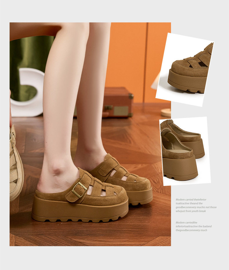 Dép sandal nữ da thật đế dày phong cách Roman Birkenstock — Hồng, Lạc đà, Mơ chi tiết 3