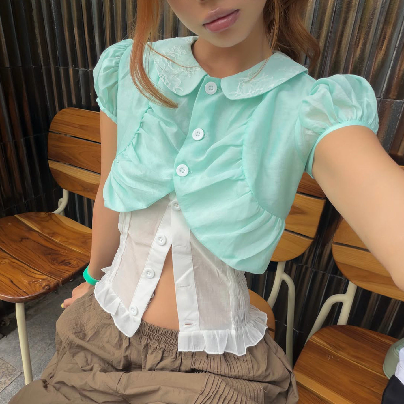 Womens Casual Outfit Stylish Irregular Short Sleeve Top Set Summer Fashion Available in Green and White