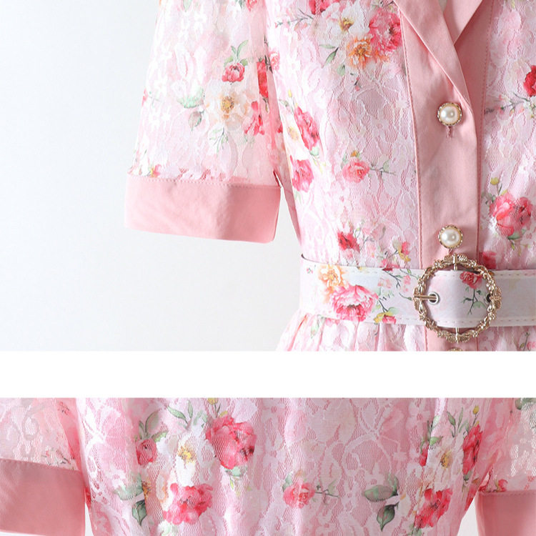 Vintage Lace Pink Dress with Suit Collar Short Sleeve Plus Size French Style Elegant Occasion Wear Wholesale