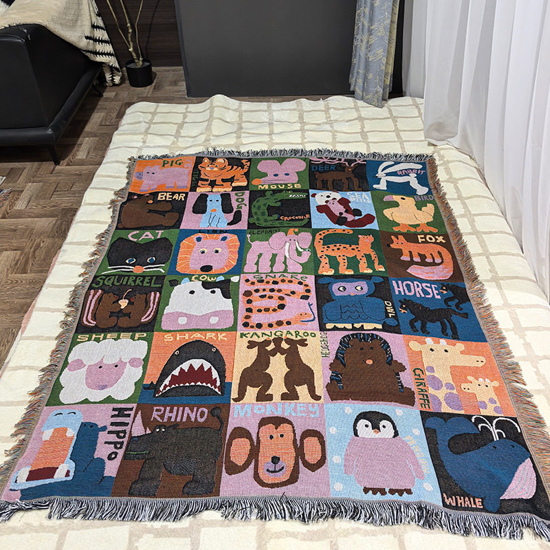 Cute Cartoon Animal Avatar Cotton Thread Blanket Sofa Blanket Single Person Blanket Sofa Cover Blanket Bed Blanket Wall Tapestry