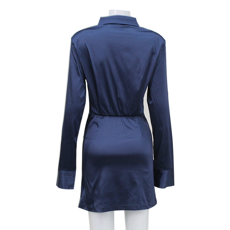 Womens Long Sleeve Shirt Dress Lapel Collar Waist Tie High Waist Slim Fit Office Wear Business Casual