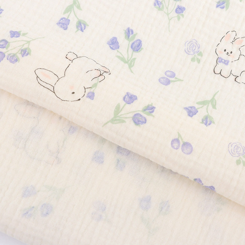 Nanyao cotton double-layer gauze baby digital printing blue rabbit double-layer crepe washed baby home wear fabric