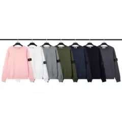 Cross-border classic STONE stone fleece-lined solid color crew neck badge long sleeve sweater men's and women's island couples correct version