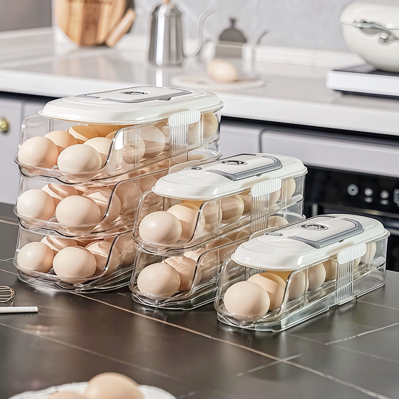 Cross-Border Multi-Layer Automatic Egg Storage Box Can Be Stacked with Large-Capacity Refrigerator Side Door Egg Tray Special Preservation Box