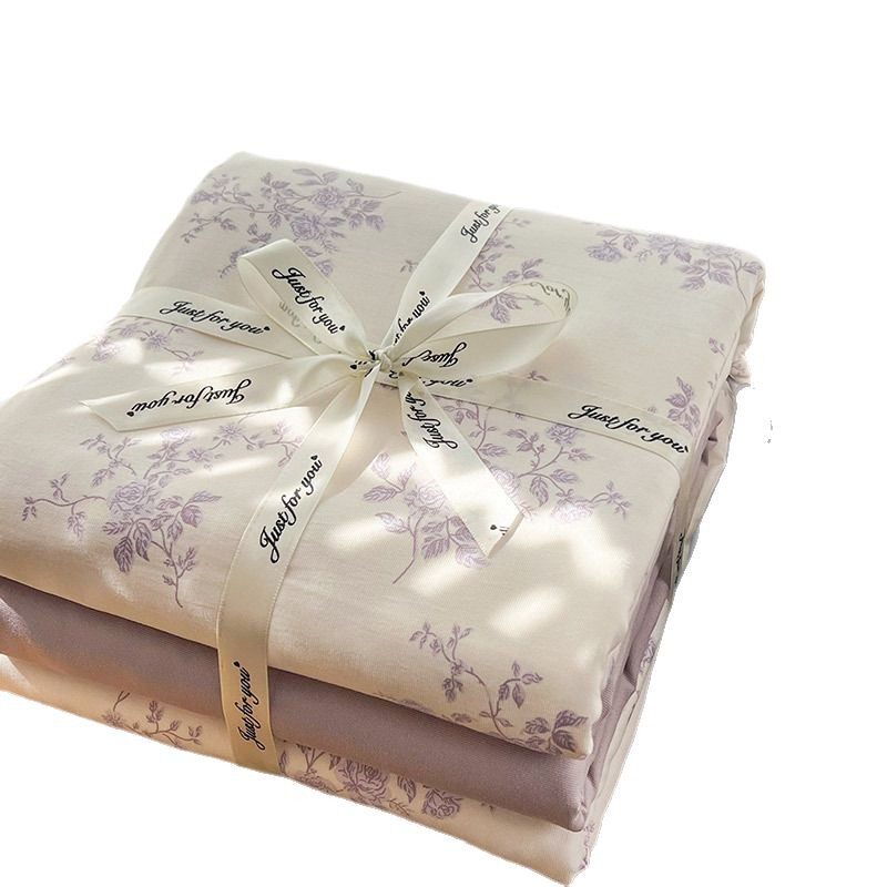 Maternal and Infant Grade a Knitted Cotton Aerobic Double-Layer Yarn Four-Piece Set Ins Small Floral Duvet Cover Fitted Sheet Style Student 3-Piece Set