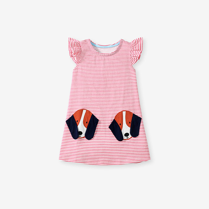 Girls' Summer Short-Sleeve Striped Dress, Cotton Cute Dress Wholesale
