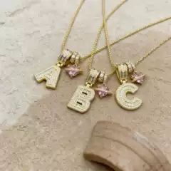 Trendy Hip Hop Iced Out Letter Pendant Necklace with Square Cubic Zirconia and Copper Chain for Men and Women
