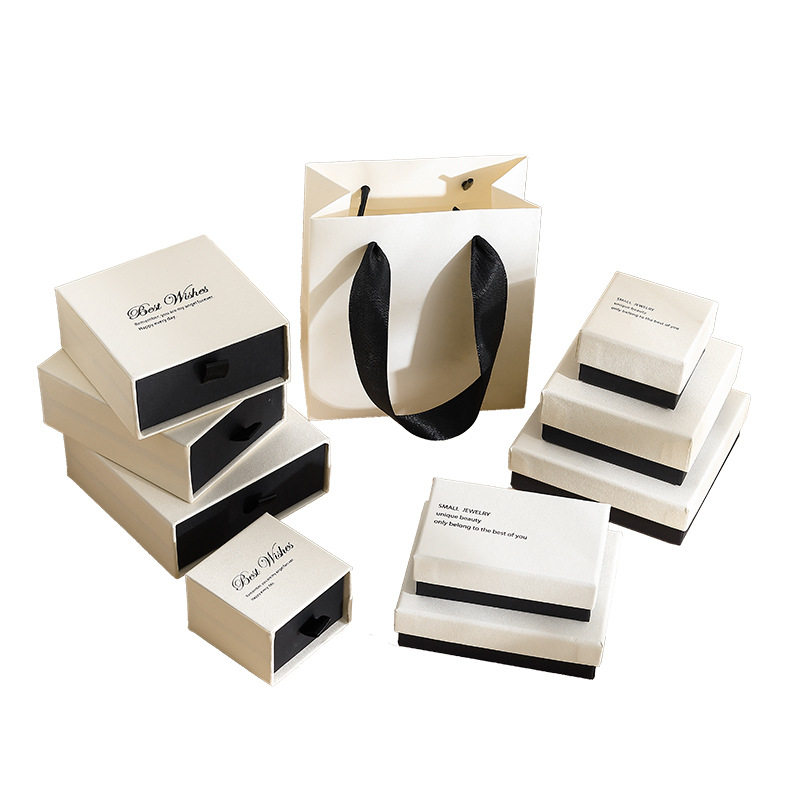 In stock wholesale exquisite ring box earrings jewelry packaging box necklace earrings simple white and black matching jewelry box
