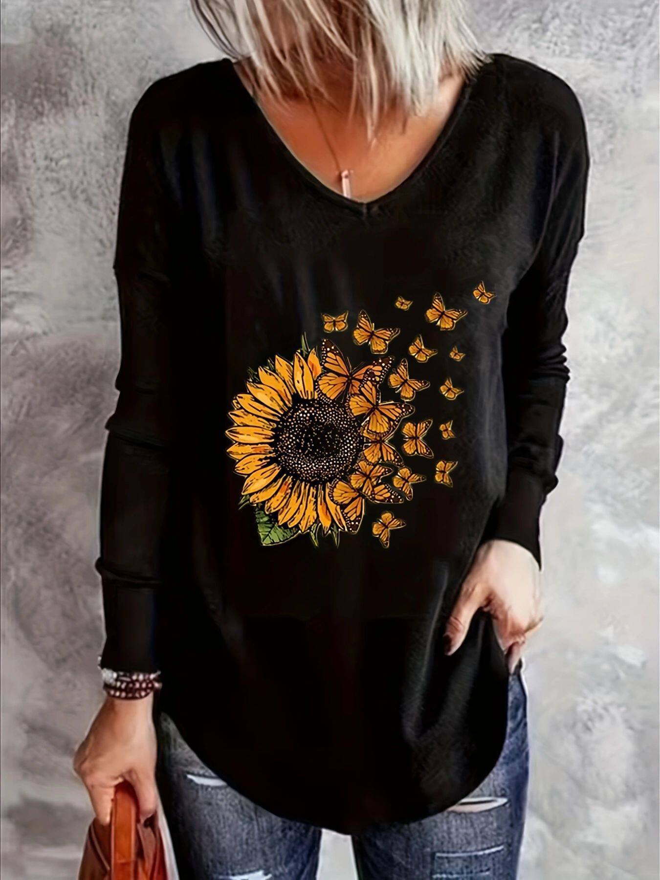 Womens V Neck Long Sleeve T Shirt Loose Fit Summer Style Bamboo Fiber Fabric Wholesale Available