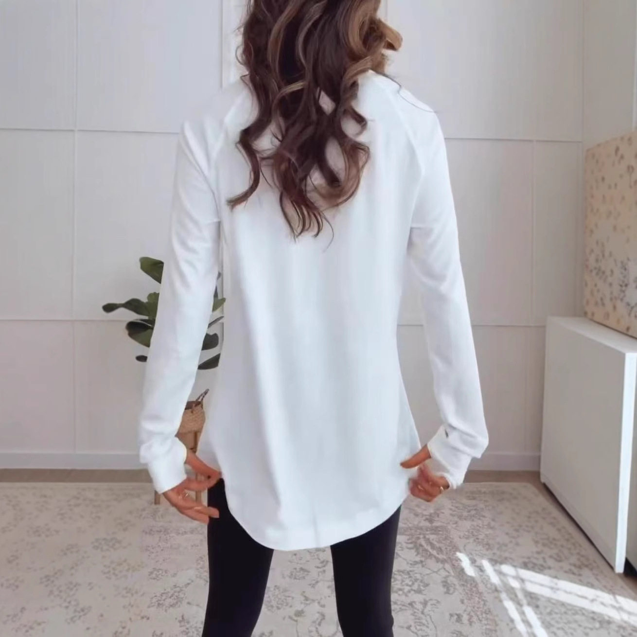 Casual Womens Long Sleeve T Shirt Solid Color Round Neck Versatile Style Summer Wear Wholesale Available