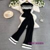 Fashionable suit Women's Korean-style Sleeveless Slim-fit Knitted Top Casual High Waist Slimming Straight Leg Wide-leg Pants Two-piece Set
