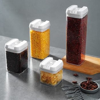 Grain Cereal Jar Dustproof Storage Box Storage Jar Food Jar Plastic Sealed Easy Button Jar Amazon Hot Sale