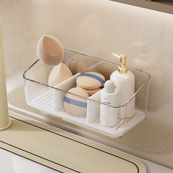 Wall-Mounted Storage Box Without Punching Holes Bathroom Storage Rack Bathroom Toilet Washstand Cosmetics Storage Box Transparent
